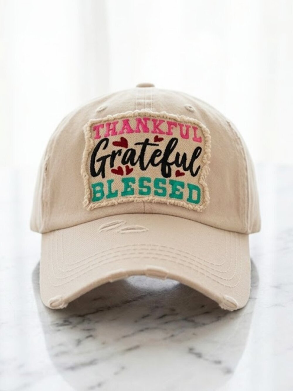 White Thankful Grateful Blessed Baseball Hat